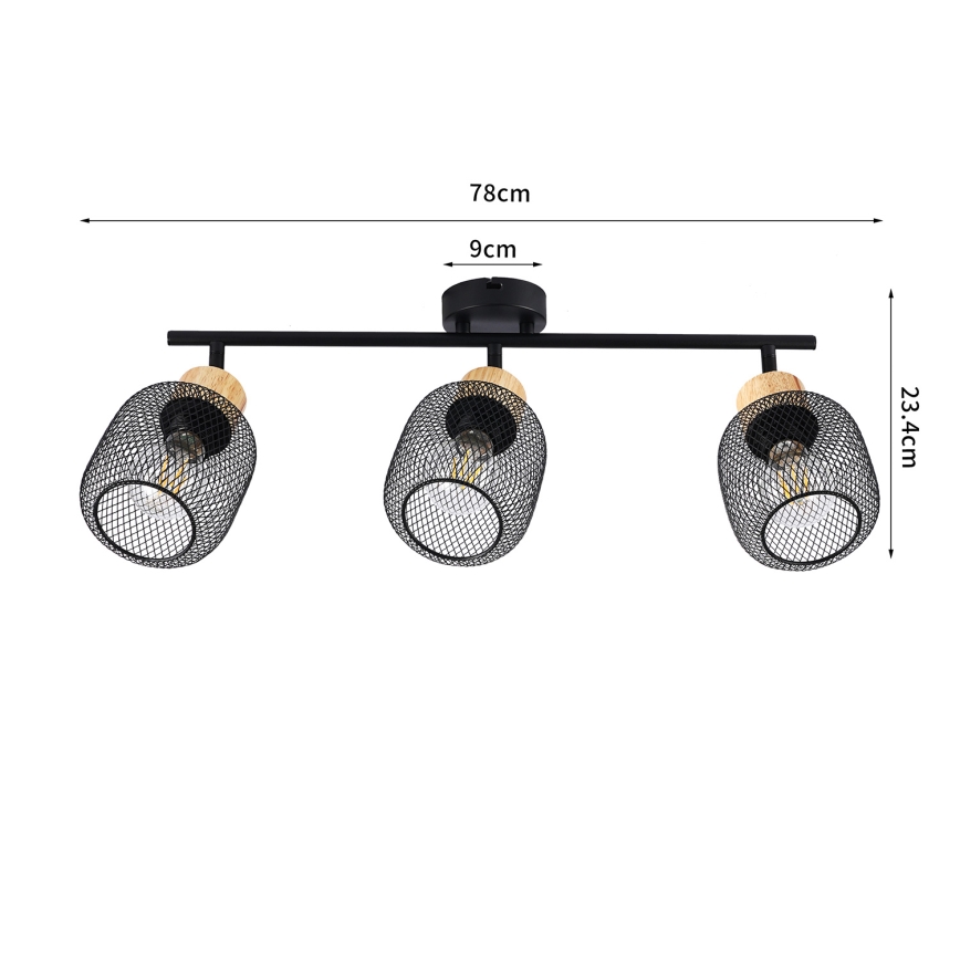 Brilagi - BASKLITE Spotlight 3xE27/15W/230V wood/black