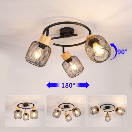 Brilagi - BASKLITE Spotlight 3xE27/15W/230V Wood/Black