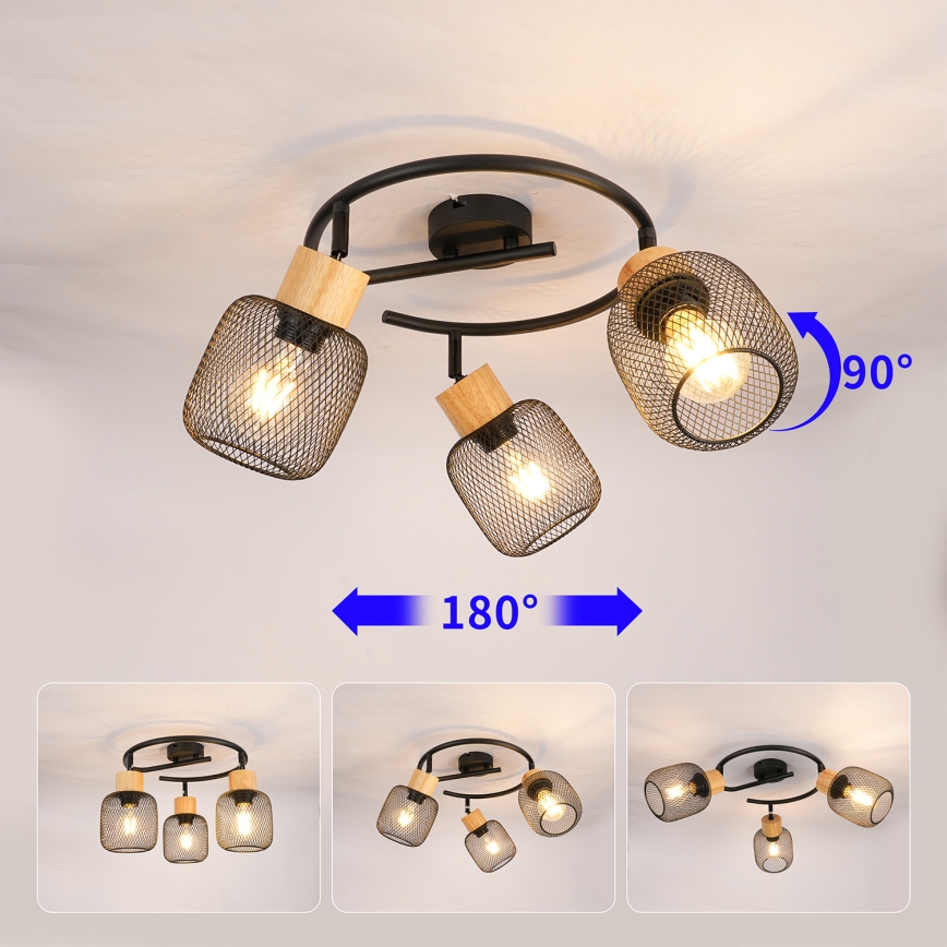 Brilagi - BASKLITE Spotlight 3xE27/15W/230V Wood/Black