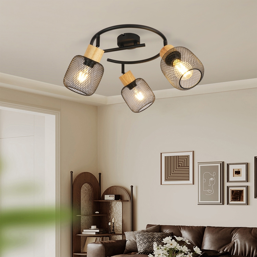 Brilagi - BASKLITE Spotlight 3xE27/15W/230V Wood/Black