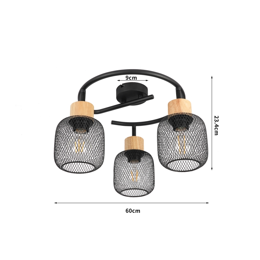 Brilagi - BASKLITE Spotlight 3xE27/15W/230V Wood/Black