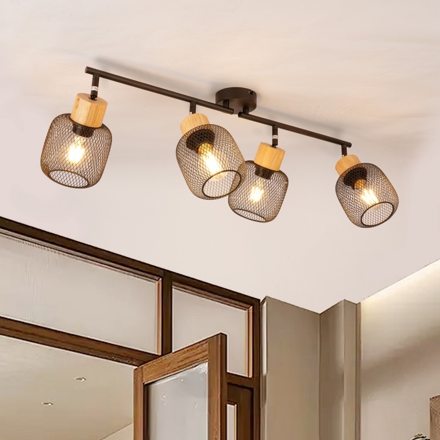 Brilagi - BASKLITE Spotlight 4xE27/15W/230V Rubberwood/Black