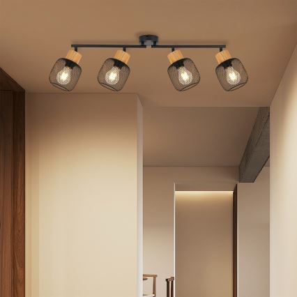 Brilagi - BASKLITE Spotlight 4xE27/15W/230V Rubberwood/Black