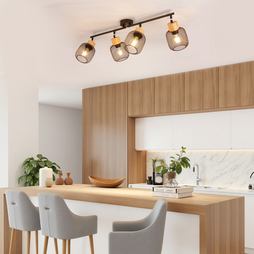 Brilagi - BASKLITE Spotlight 4xE27/15W/230V Rubberwood/Black