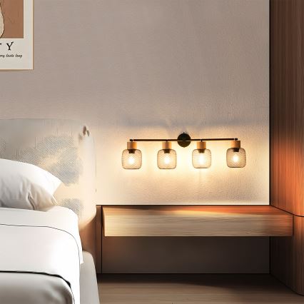 Brilagi - BASKLITE Spotlight 4xE27/15W/230V Rubberwood/Black