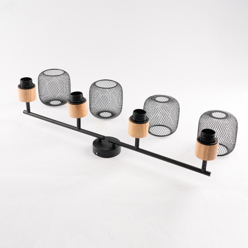 Brilagi - BASKLITE Spotlight 4xE27/15W/230V Rubberwood/Black