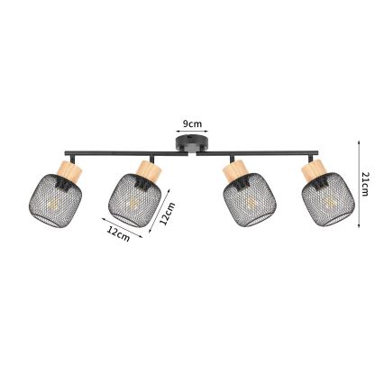 Brilagi - BASKLITE Spotlight 4xE27/15W/230V Rubberwood/Black