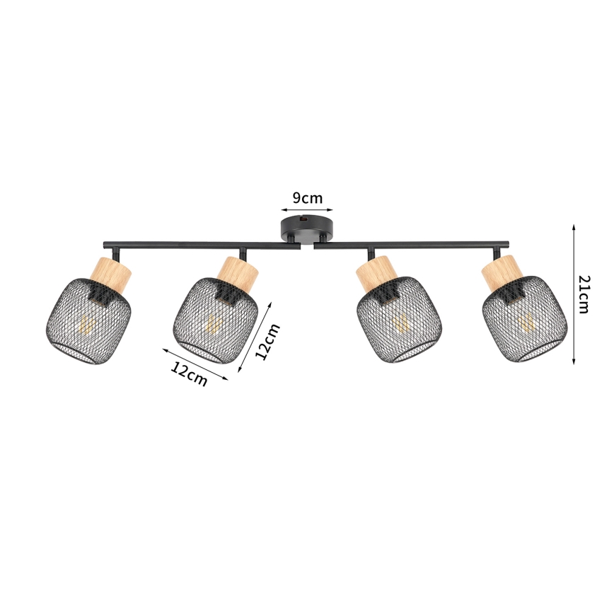 Brilagi - BASKLITE Spotlight 4xE27/15W/230V Rubberwood/Black