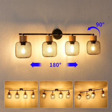 Brilagi - BASKLITE Spotlight 4xE27/15W/230V Wood/Black