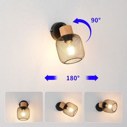 Brilagi - BASKLITE Wall-mounted spotlight 1xE27/15W/230V wood/black