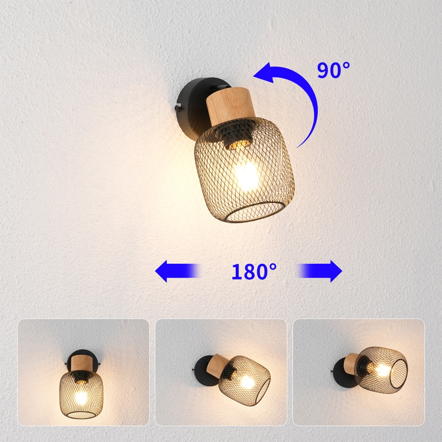 Brilagi - BASKLITE Wall-mounted spotlight 1xE27/15W/230V wood/black