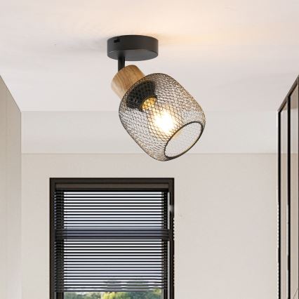 Brilagi - BASKLITE Wall Spotlight 1xE27/15W/230V Rubberwood/Black