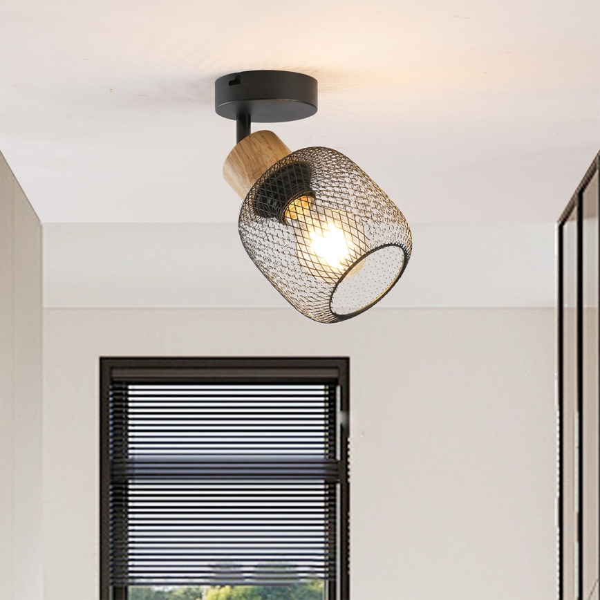 Brilagi - BASKLITE Wall Spotlight 1xE27/15W/230V Rubberwood/Black