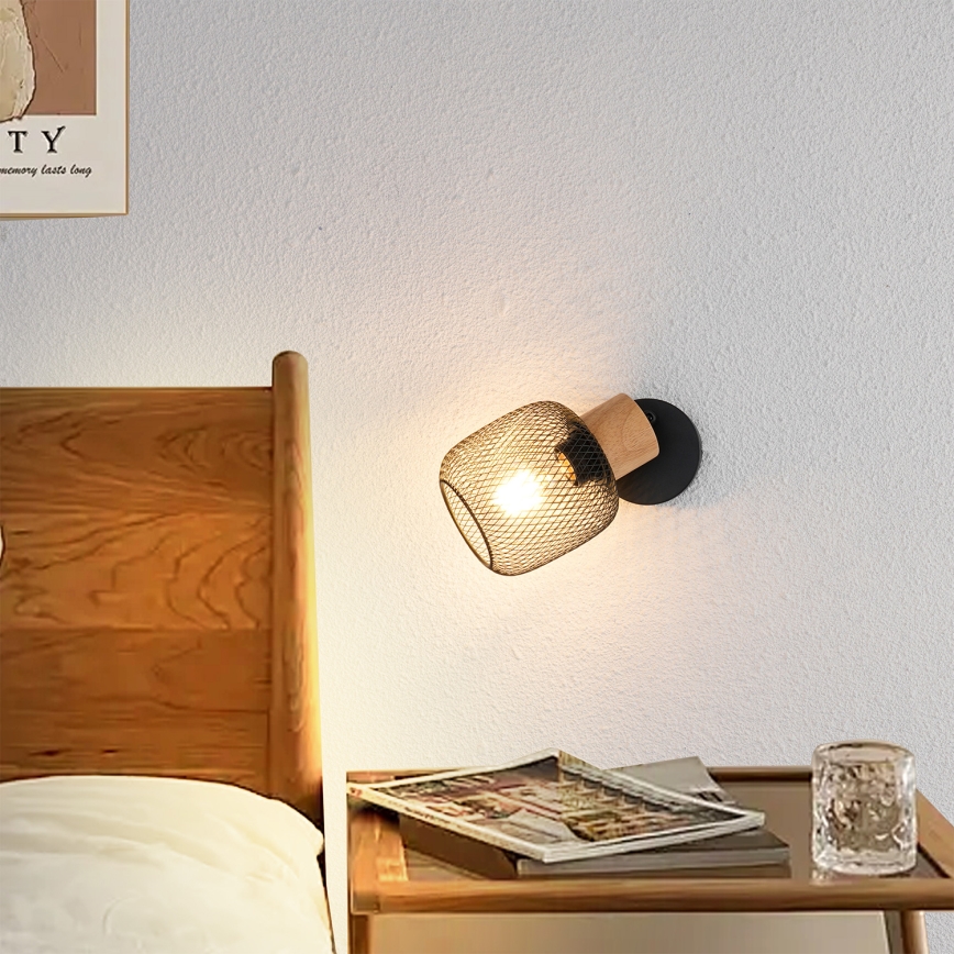Brilagi - BASKLITE Wall Spotlight 1xE27/15W/230V Rubberwood/Black