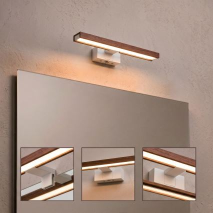 Brilagi - WOODY MIRROR 3-in-1 LED Bathroom Mirror Light, 8W/230V, 40 cm, IP44, White / Cherry Oak