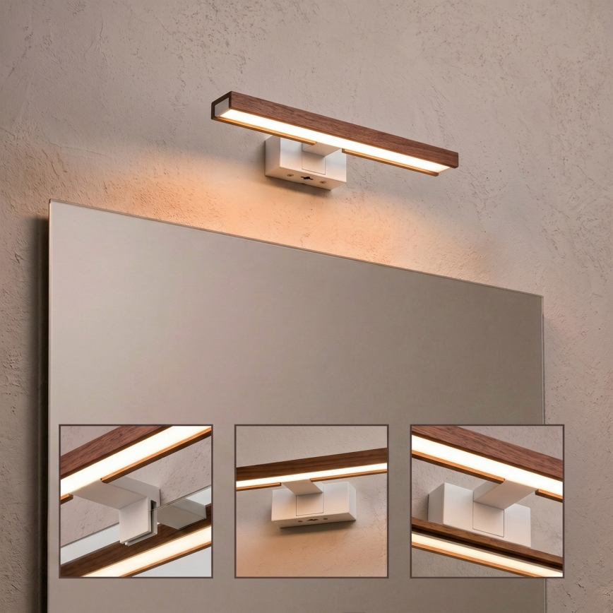 Brilagi - WOODY MIRROR 3-in-1 LED Bathroom Mirror Light, 8W/230V, 40 cm, IP44, White / Cherry Oak