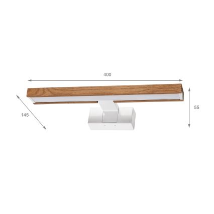 Brilagi - WOODY MIRROR 3-in-1 LED Bathroom Mirror Light, 8W/230V, 40 cm, IP44, White / Cherry Oak