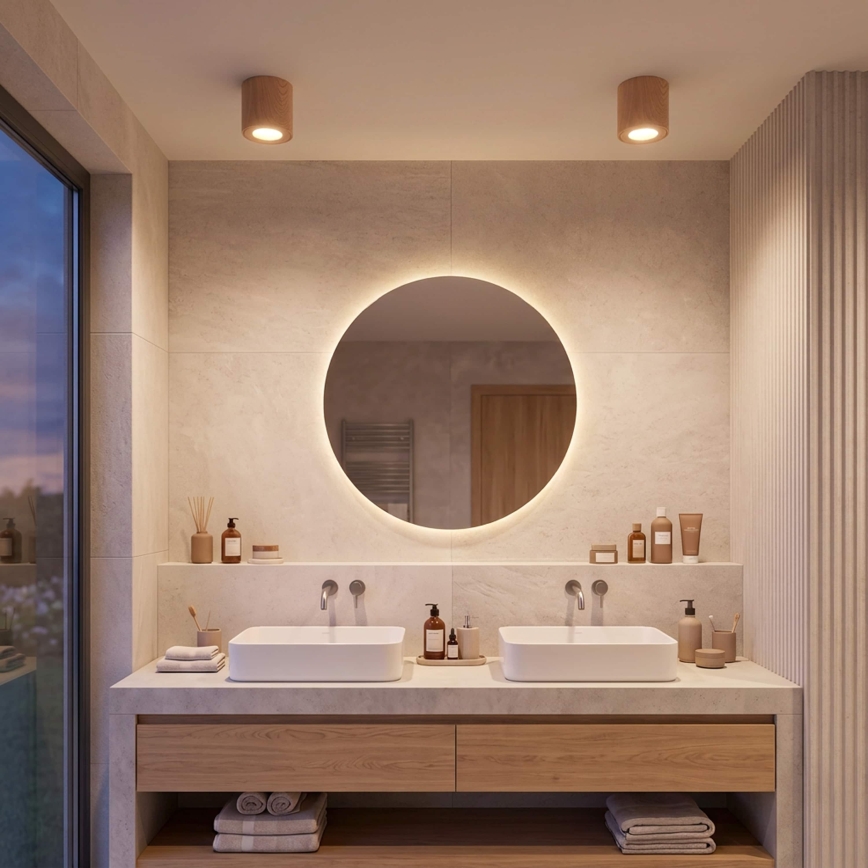 BRILAGI - Bathroom spotlight MIA 1xGU10/30W/230V 84x80 mm oak decor IP44