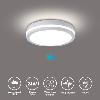 Brilagi - BENE LED Outdoor Ceiling Light with Integrated Sensor, 24W LED / 230V, Ø 26 cm, White, IP54