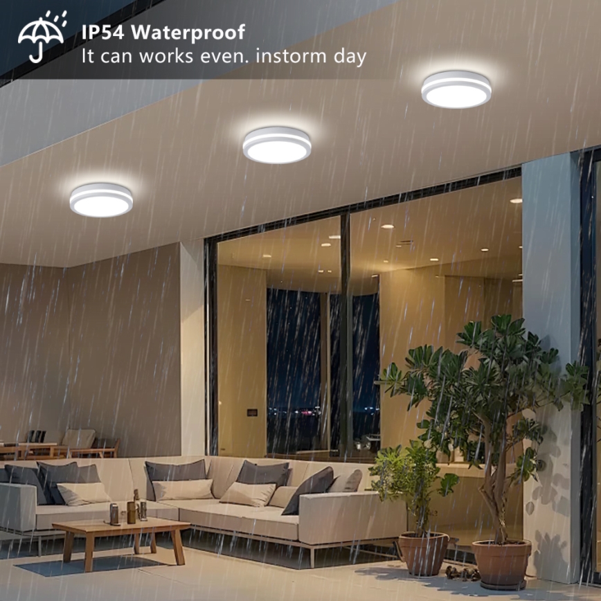 Brilagi - BENE LED Outdoor Ceiling Light with Integrated Sensor, 24W LED / 230V, Ø 26 cm, White, IP54