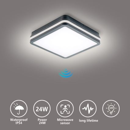 Brilagi - BENE LED Outdoor Light with Motion Sensor, 24W/230V, 26x26 cm, Anthracite, IP54
