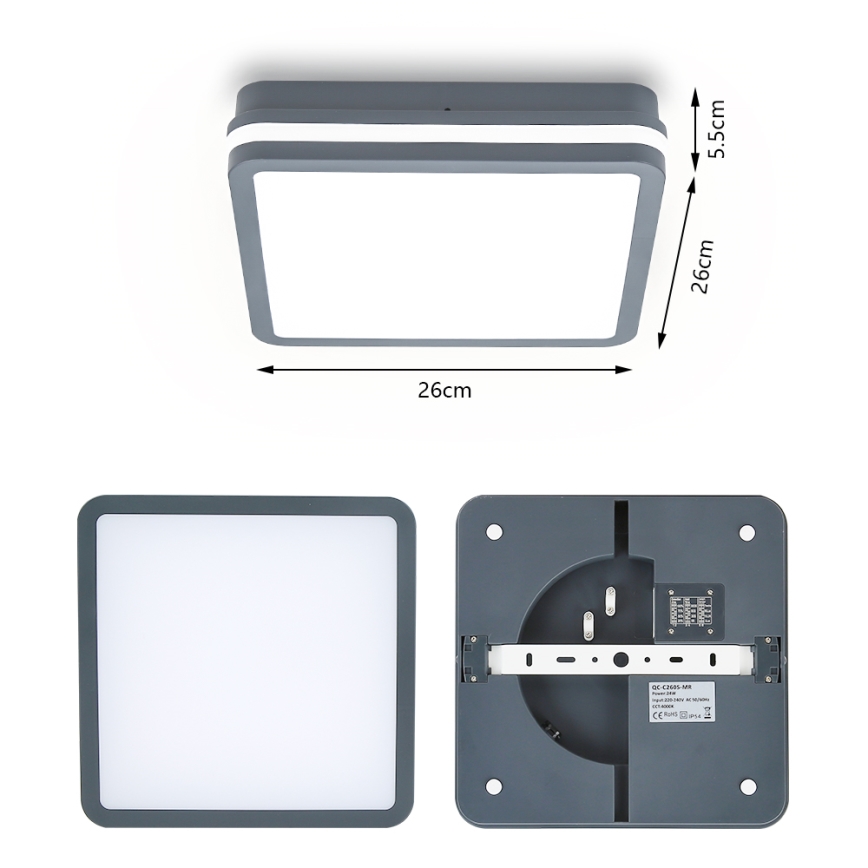 Brilagi - BENE LED Outdoor Light with Motion Sensor, 24W/230V, 26x26 cm, Anthracite, IP54