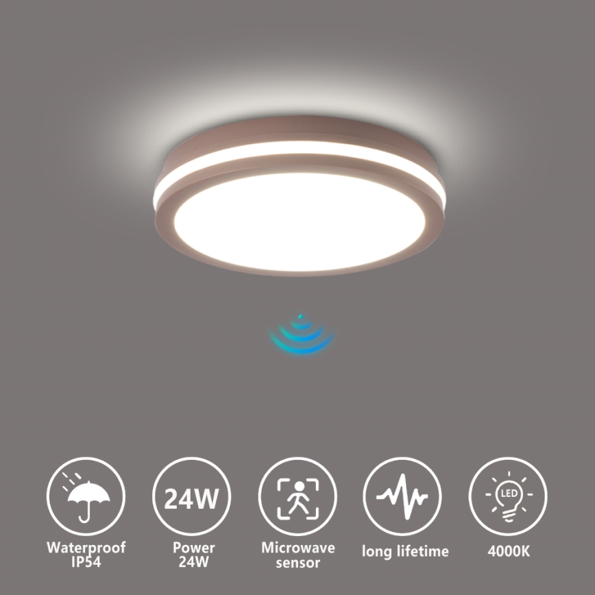 Brilagi - LED outdoor fixture with sensor BENE LED/24W/230V, dia. 26 cm, brown, IP54