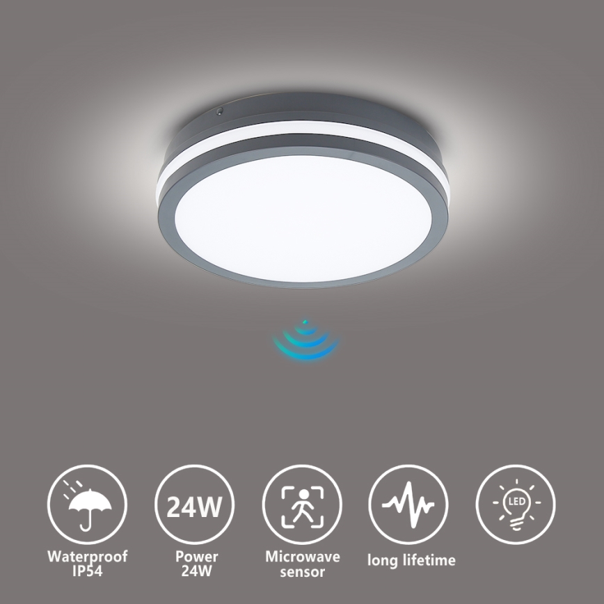 Brilagi - BENE LED Outdoor Luminaire with Sensor LED/24W/230V Ø 26 cm Anthracite IP54