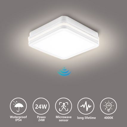 Brilagi - BENE LED Outdoor Light with Sensor LED/24W/230V 26x26 cm White IP54