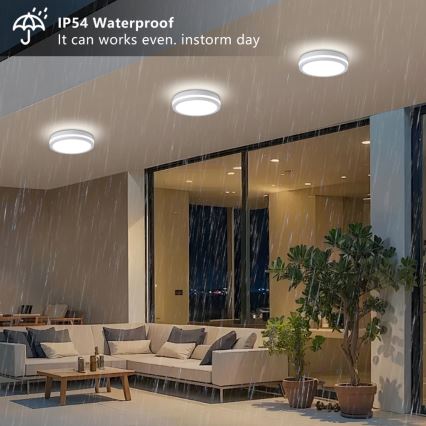 Brilagi - LED Outdoor Ceiling Light with Sensor BENE LED/24W/230V dia. 26 cm white IP54