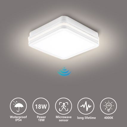 Brilagi - BENE LED Outdoor Luminaire with Sensor LED/18W/230V 22x22 cm White IP54