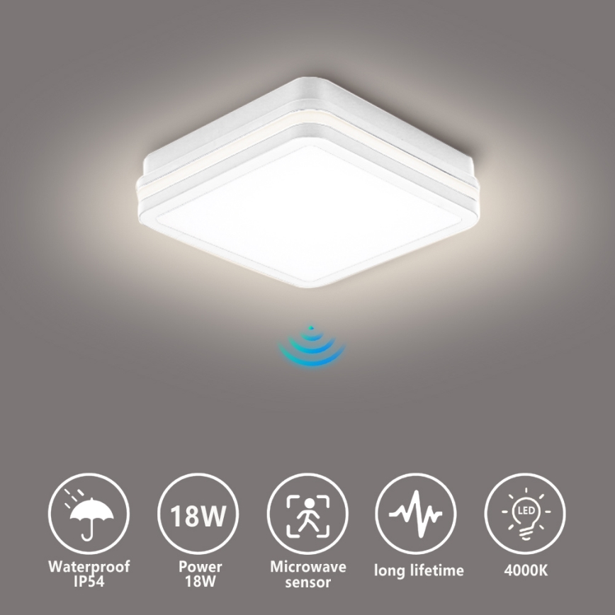 Brilagi - BENE LED Outdoor Luminaire with Sensor LED/18W/230V 22x22 cm White IP54