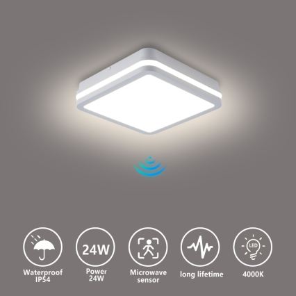 Brilagi - BENE LED Outdoor Luminaire with Sensor LED/24W/230V 26x26 cm White IP54