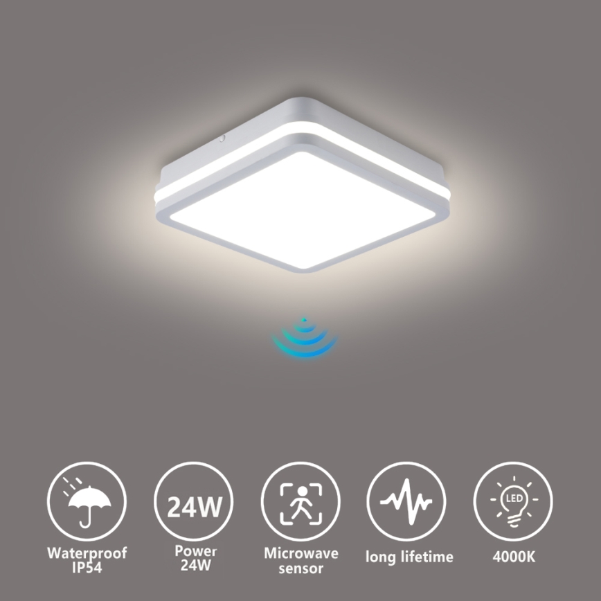 Brilagi - BENE LED Outdoor Luminaire with Sensor LED/24W/230V 26x26 cm White IP54