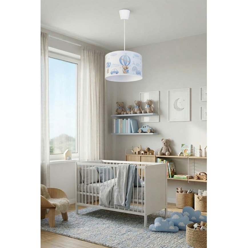 Brilagi - BOBO Cable-suspended LED Kids' Pendant Light, 1x E27/60W/230V, Ø 35 cm, Blue/Teddy Bears