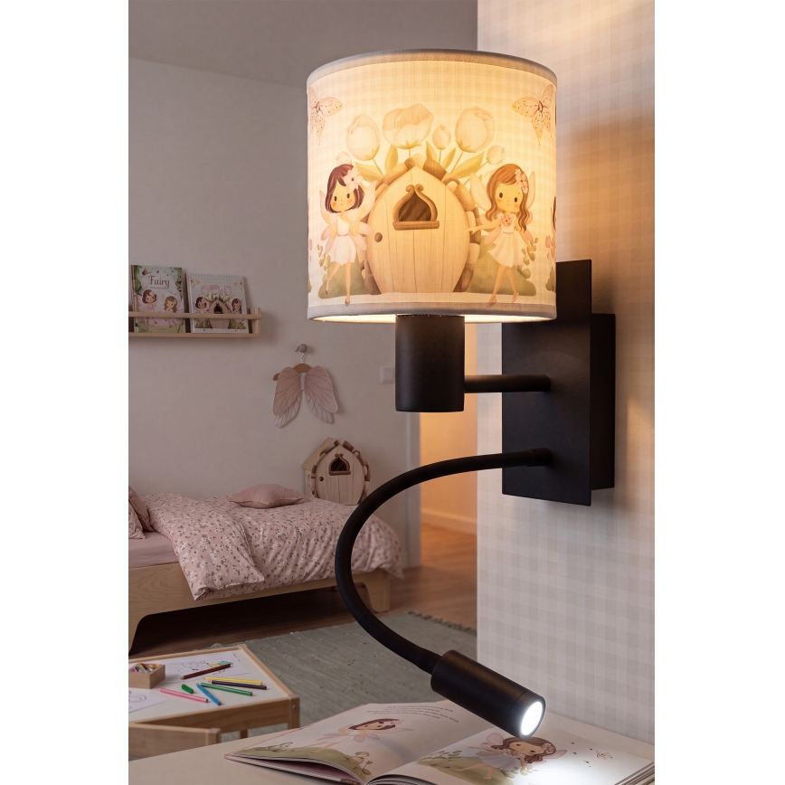 BRILAGI - LED Kids' Adjustable Wall Lamp BOBO 1xE27/25W/230V + LED/3W Black/White/Pink/Fairies