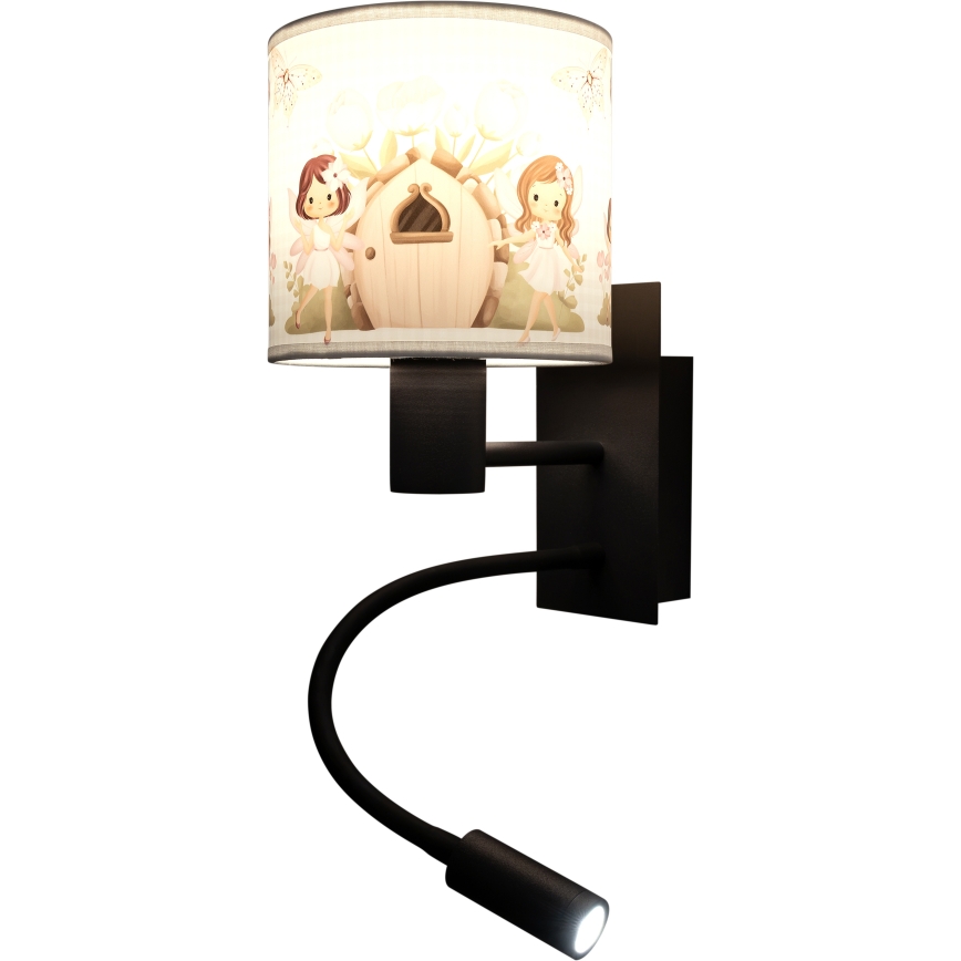 BRILAGI - LED Kids' Adjustable Wall Lamp BOBO 1xE27/25W/230V + LED/3W Black/White/Pink/Fairies