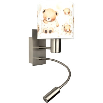 BRILAGI - BOBO LED Children's Flexible Wall Lamp 1xE27/25W/230V + LED/3W matte chrome/white/teddy bears