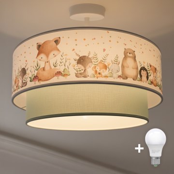 Brilagi - BOBO LED Children's Flush-Mount Ceiling Light 1xE27/10W/230V Ø40 cm White/Green/Animal Motifs