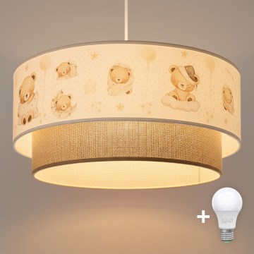 Brilagi - BOBO LED Children's Pendant Light on Cable 1xE27/10W/230V Ø 40 cm White/Beige/Teddy Bears