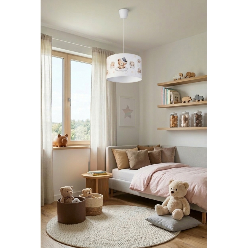 Brilagi - BOBO LED Children's Pendant Light on Cable 1xE27/10W/230V Ø35 cm White/Teddy Bears