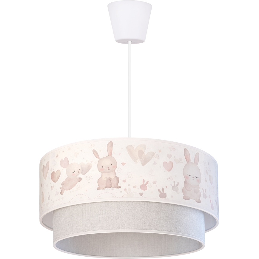 Brilagi - BOBO LED Children's pendant light with cord, 1x E27/10W/230V, Ø 40 cm, cream/gray with bunny motif