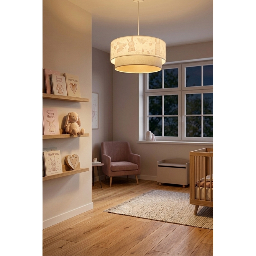 Brilagi - BOBO LED Children's pendant light with cord, 1x E27/10W/230V, Ø 40 cm, cream/gray with bunny motif