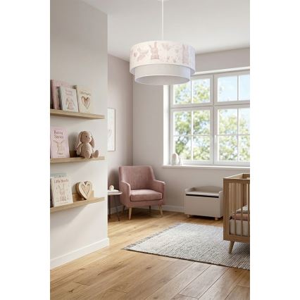 Brilagi - BOBO LED Children's pendant light with cord, 1x E27/10W/230V, Ø 40 cm, cream/gray with bunny motif