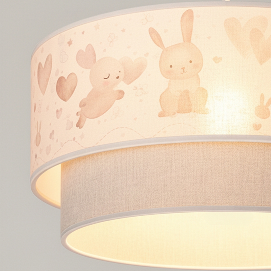 Brilagi - BOBO LED Children's pendant light with cord, 1x E27/10W/230V, Ø 40 cm, cream/gray with bunny motif