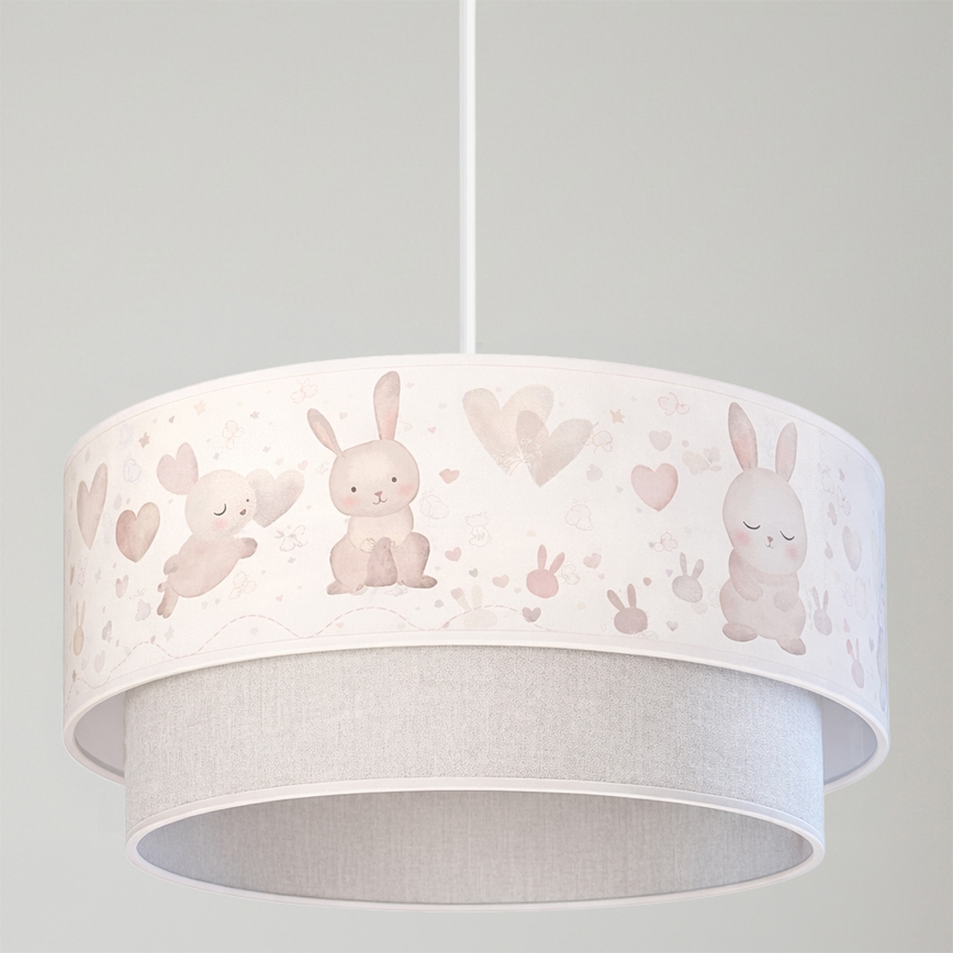 Brilagi - BOBO LED Children's pendant light with cord, 1x E27/10W/230V, Ø 40 cm, cream/gray with bunny motif