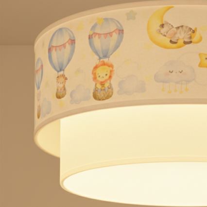 Brilagi - LED Children's pendant lamp on cord BOBO 1xE27/10W/230V Ø 40 cm white/beige/animal motifs