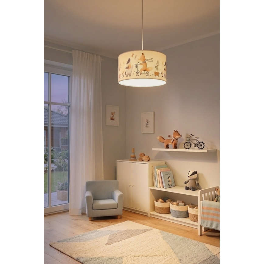 Brilagi - BOBO LED Children's pendant light on cable 1xE27/60W/230V Ø 35 cm White / Animal motif