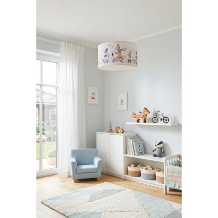 Brilagi - BOBO LED Children's pendant light on cable 1xE27/60W/230V Ø 35 cm White / Animal motif