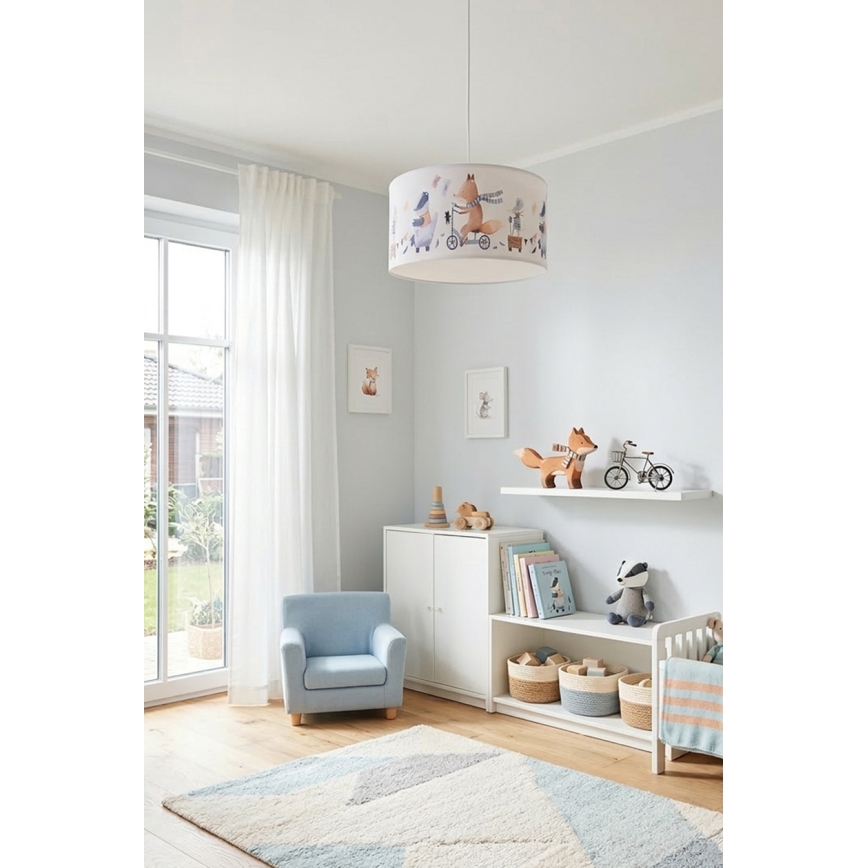 Brilagi - BOBO LED Children's pendant light on cable 1xE27/60W/230V Ø 35 cm White / Animal motif
